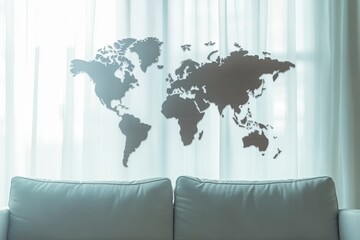 World map decor on a window
