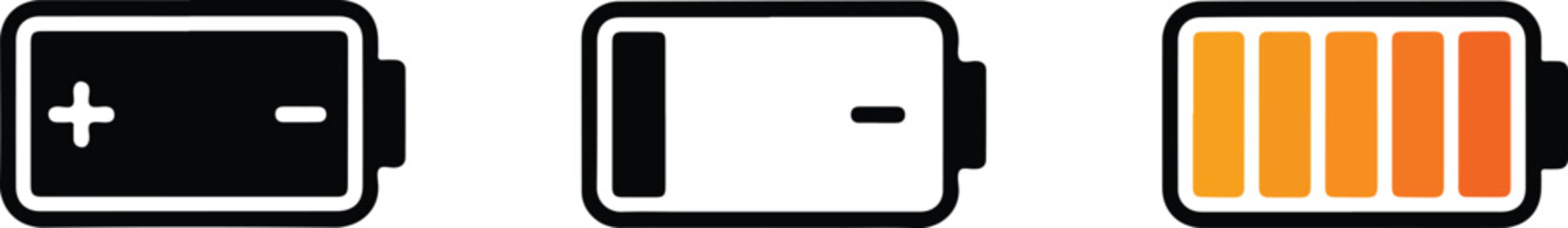 Battery Level Indicator Icons Empty, Half, and Full