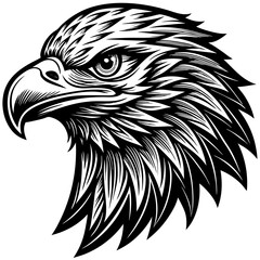 Obraz premium Isolated on white, this black vector illustration shows a wild eagle head, a symbol of nature and a popular tattoo design