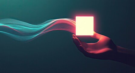 Glowing cube held in a hand, energy flows