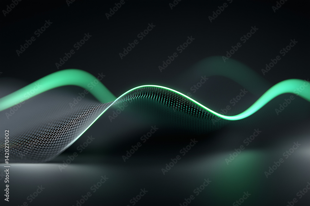 Poster abstract waveform: a mesmerizing display of a glowing green waveform gracefully dancing over a textu