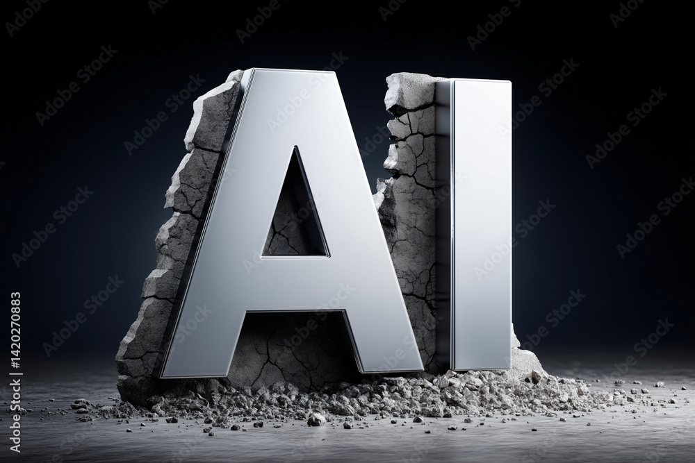 Poster ai breaking through: a powerful symbol of artificial intelligence breaking through limitations. the 