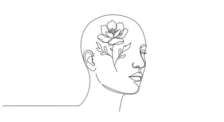 Drawing of a person's head with a flower symbolizing growth.