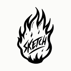 Create a minimalist T-shirt design featuring a hand-drawn sketch of flames in a dynamic, artistic style