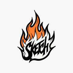 Create a minimalist T-shirt design featuring a hand-drawn sketch of flames in a dynamic, artistic style