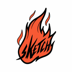 Create a minimalist T-shirt design featuring a hand-drawn sketch of flames in a dynamic, artistic style