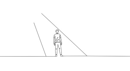 Fototapeta premium Man in a beam of light in a minimalist one line vector drawing