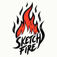Create a minimalist T-shirt design featuring a hand-drawn sketch of flames in a dynamic, artistic style