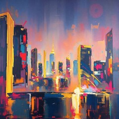 Vibrant Cityscape: An Expressive Abstract Painting