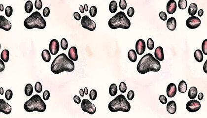 Fototapeta premium A playful and colorful pattern featuring adorable animal paw prints on a soft background, perfect for pet lovers.