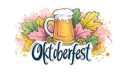 OktoberFest poster, banner background with an illustration of beer, bratwursts and grill tools