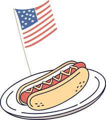 hot dog with american flag. fourth of july vector