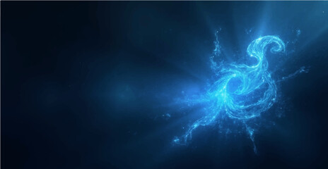 A mesmerizing, glowing blue abstract shape radiates on a dark and grainy black and blue background.