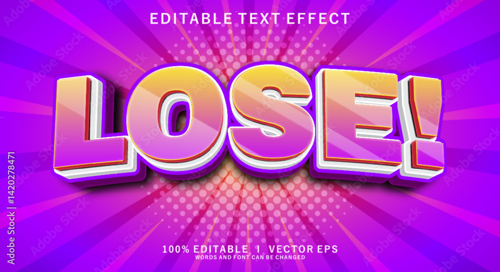 Poster lose 3d vector text effect with modern style design
