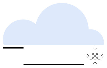 Minimalist design of a blue cloud, black lines, and a snowflake symbolizing winter, cold, and weather. Ideal for weather reports, forecasts, seasons, nature climate awareness winter themes