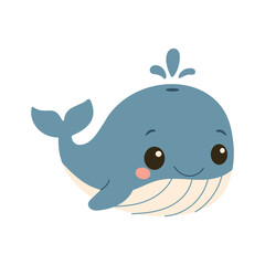 A cartoon whale with a smile on its face. The whale is blue and has a white belly © MariiaMart