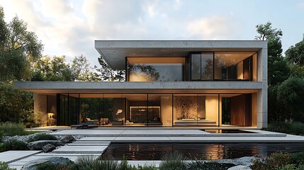 Sunset reflections on luxury modern home high resolution picture