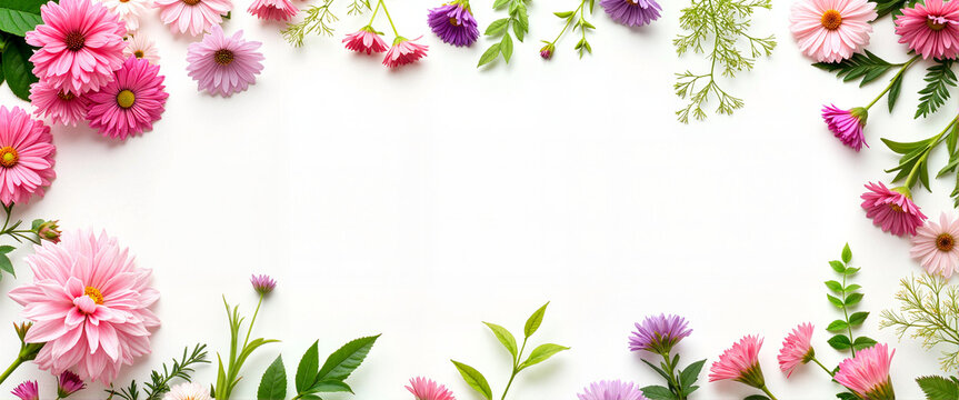 Colorful flower border with white background for invitations  