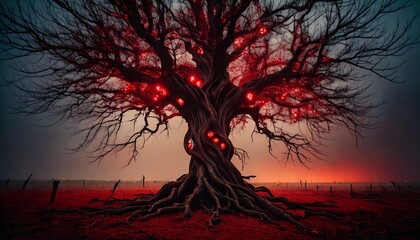 Glowing Red Tree of Mystery Dark Fantasy Art