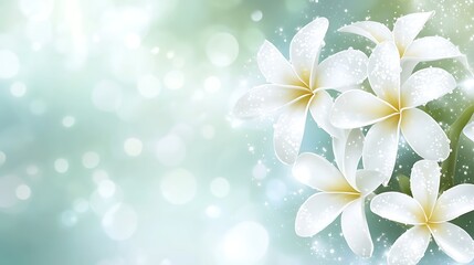 Obraz premium Delicate plumeria blossoms, soft light, teal background