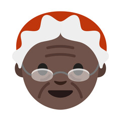 Elderly Person Clipart Illustration | Dark Skin with White Hair and Red Head Covering Isolated on White Background