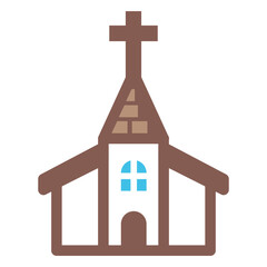 Church Clipart Illustration | Brown Exterior with Steeple and Blue Windows Isolated on White Background