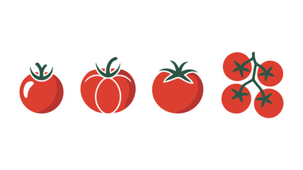Tomato Icons: Illustrative representation of fresh, ripe tomatoes, from individual fruit to a cluster on the vine, offering a vibrant and versatile visual for culinary concepts.