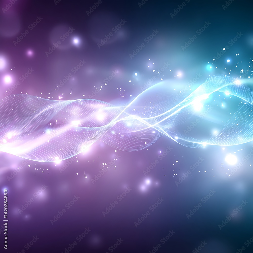Poster serene waveforms with glowing particles abstract illustration for modern digital backgrounds
