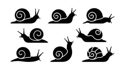 Elegant Snails Silhouette: A collection of elegant snail silhouettes, each uniquely designed with a graceful spiral shell, traversing across the terrain in harmonious movement. © bddesigner15