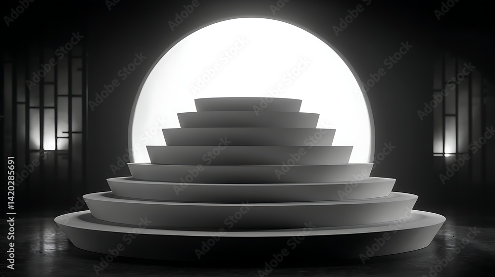 Aufkleber serene zen staircase with circular window symbolizing harmony and balance in tranquil setting