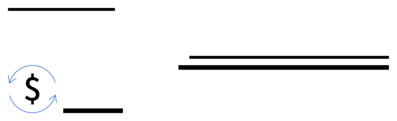Circular arrow surrounding a dollar sign illustrates financial transactions or cash flow. Minimalist lines represent simplicity. Ideal for money movement, banking, economics, savings, business plans