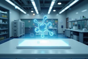 Empty Laboratory Table with Floating Molecule Image