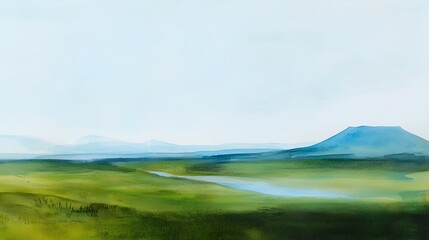 Serene Landscape with Gentle Hills and a Tranquil River Flowing