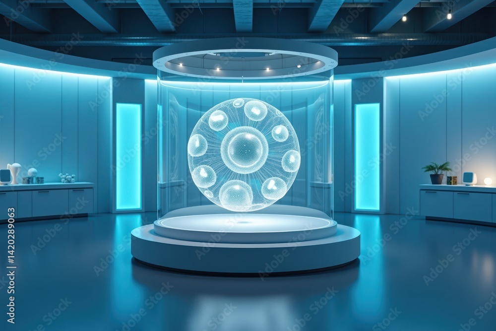 Poster futuristic circular model display in modern space
