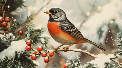 Close up of vintage Christmas card illustrations featuring nostalgic scenes, classic typography, muted tones, and old-fashioned holiday cheer 