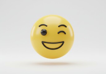 Fototapeta premium Winking smiley face emoji on white background for communication design