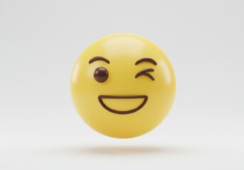 Fototapeta premium Winking emoji face with friendly expression on white background for digital communication and messaging design