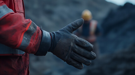 Lithium extraction supervisor directing workers with hand signals. Featuring leadership and coordination