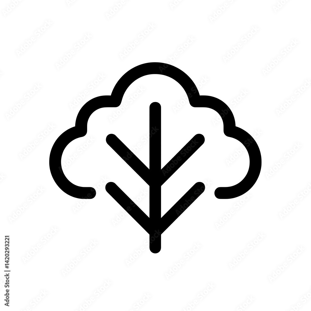 Poster simple abstract outline tree icon design element for graphics and minimalist aesthetic concepts.