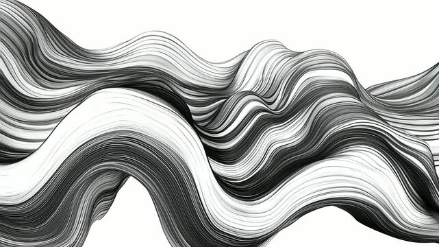 A captivating animated sequence showcasing tangled, narrow monochrome lines on a dark backdrop, with clean white stripes materializing and multiplying into a beautiful, structured