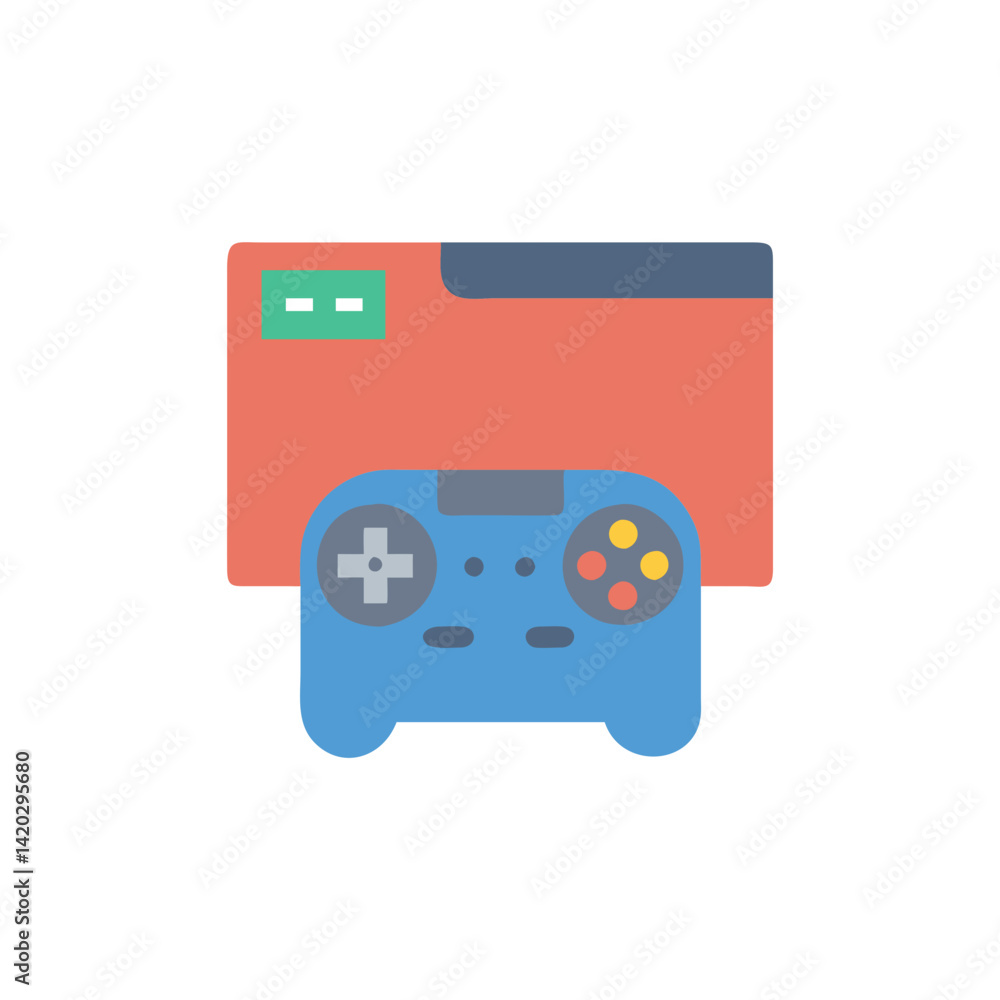 Poster video game storage: folder with gamepad on black background