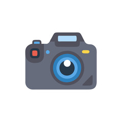 Illustration of a modern, gray camera on black background