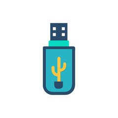 USB Drive with Cactus Illustration on Black Background