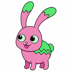 Obraz premium Adorable Pink Bunny with Green Ears and Happy Expression