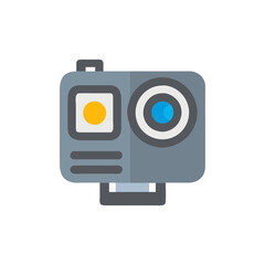 Gray action camera flat icon on black background
