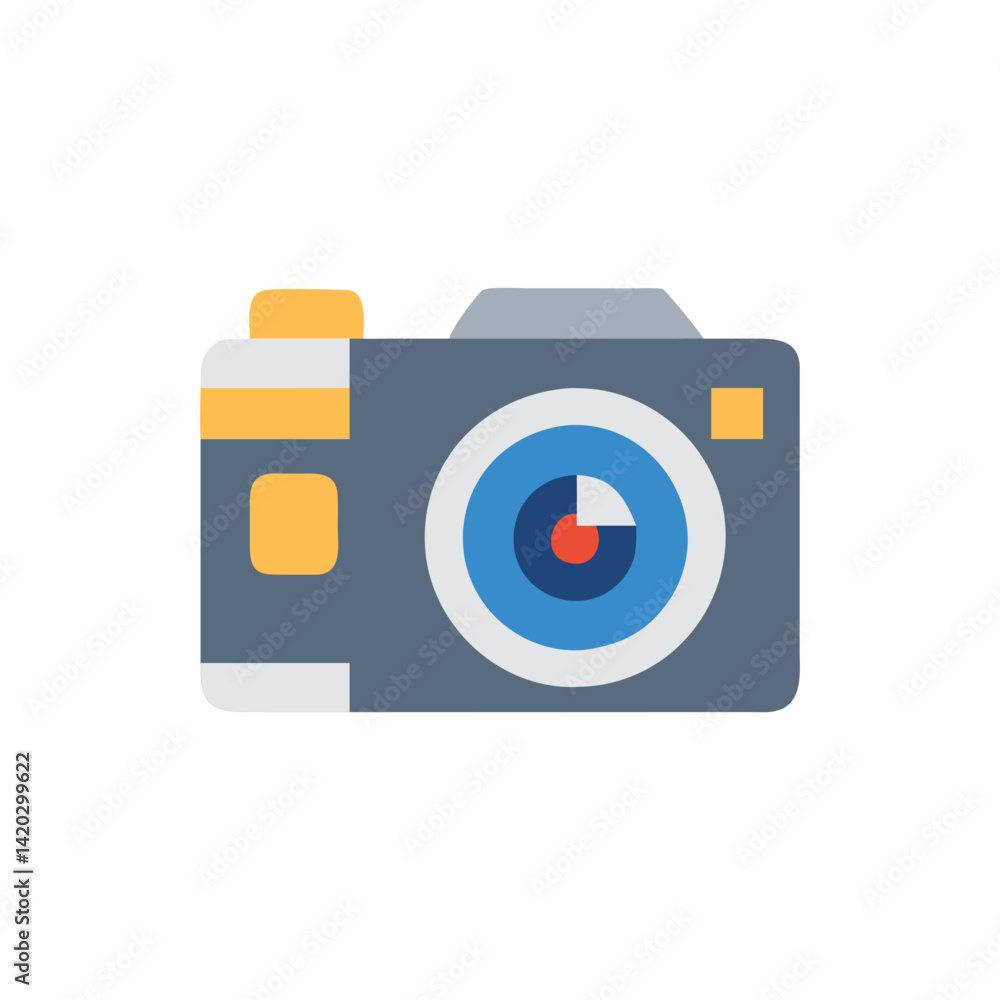 Poster flat design camera icon isolated on black background