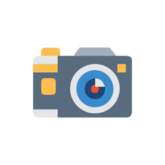 Flat Design Camera Icon Isolated on Black Background