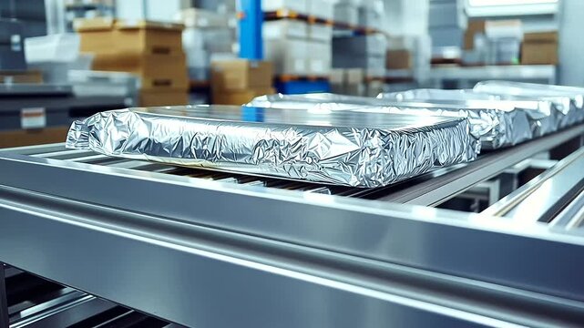 Inside a modern meat factory, workers efficiently process and package fresh meat, preparing it for delivery to grocery stores and supermarkets.","meat factory, workers, processing, packaging,