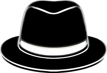 Stylish vector drawing of traditional fedora hat isolated on black background