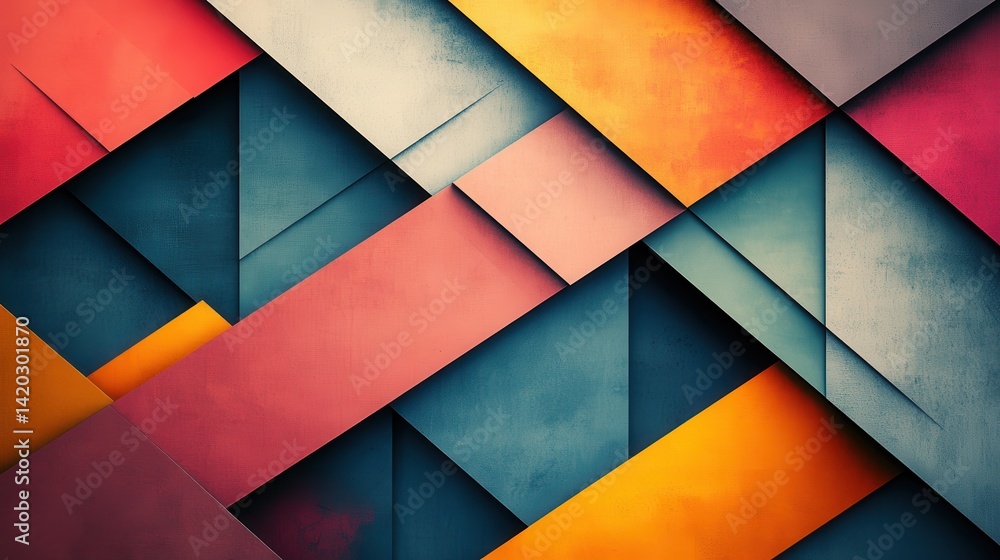 Poster colorful geometric patterns in bold shades of red, yellow, and gray create a striking abstract desig